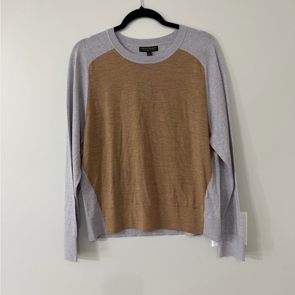 Banana Republic Sweaters - Banana Republic 100% Merino Wool Colorblock Sweater XL Brown Gray Lightweight